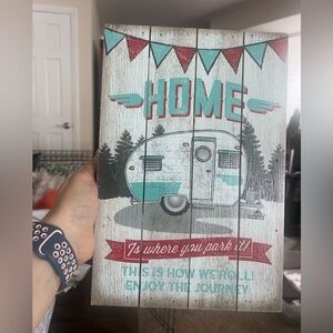 Retro Camper Wall Art with Red and Teal